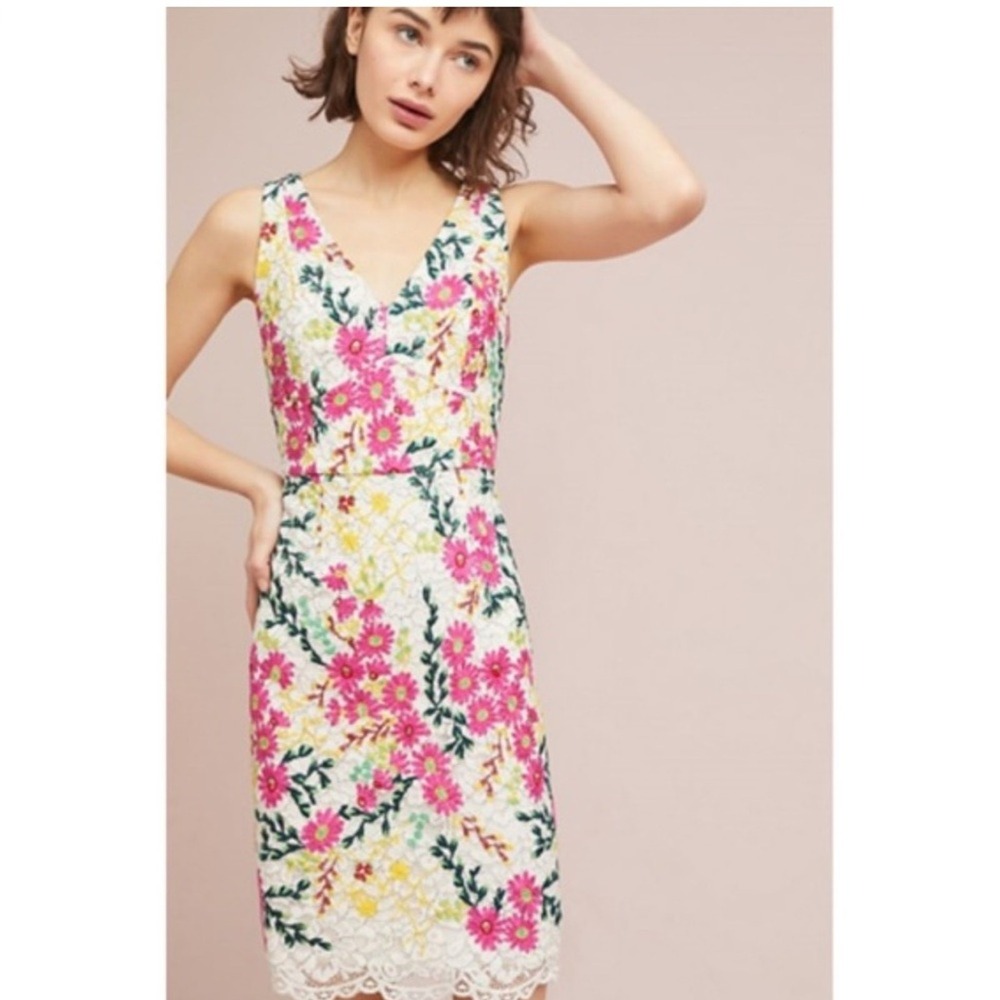 Moulinette Soeurs Anthropologie Size 8 Floral Mini Dress - Pink‎ and White